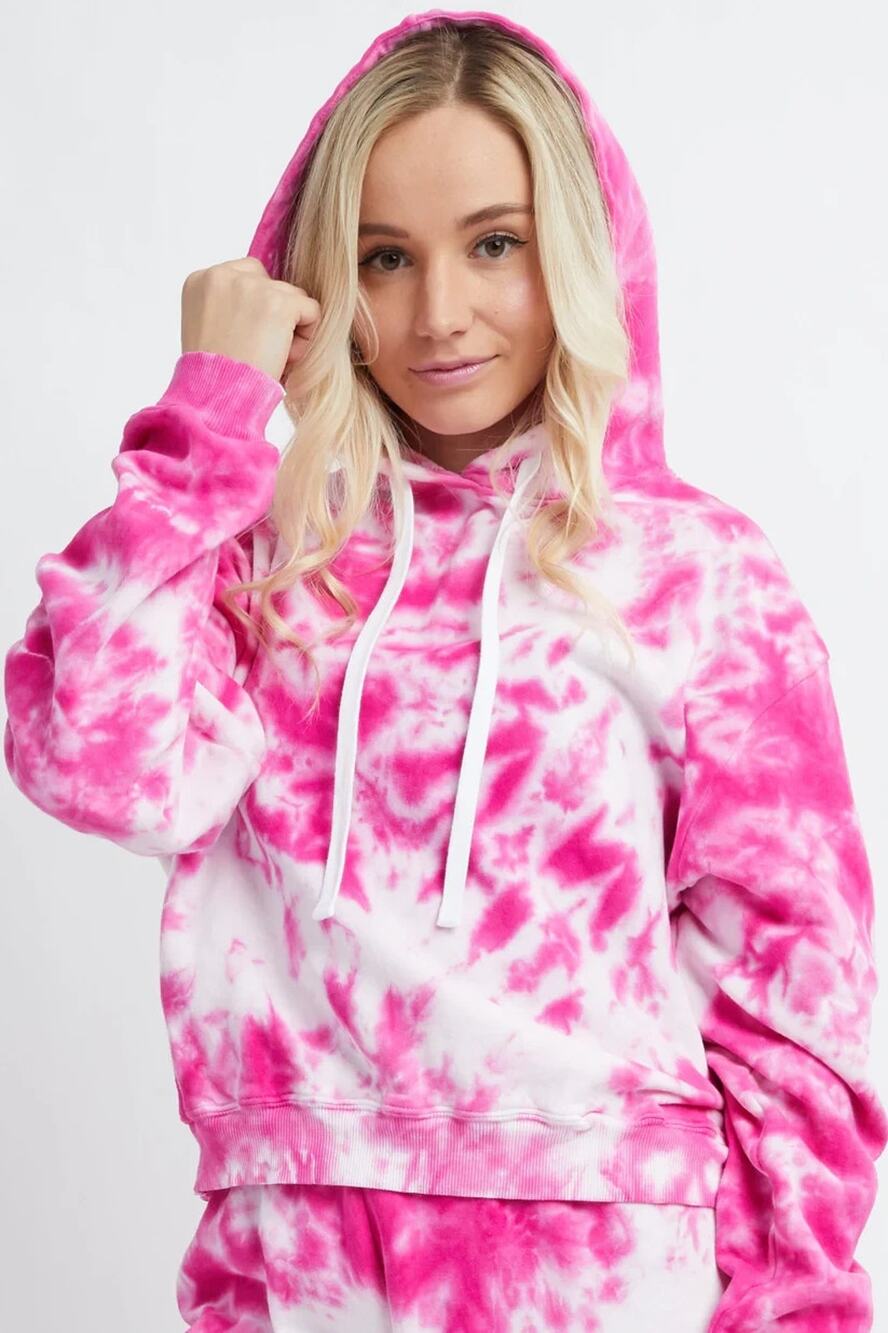 NEW Savvi Kaylee Women's Pink Fuchsia Tie Dye Fleece Long Sleeve Hoodie Size L